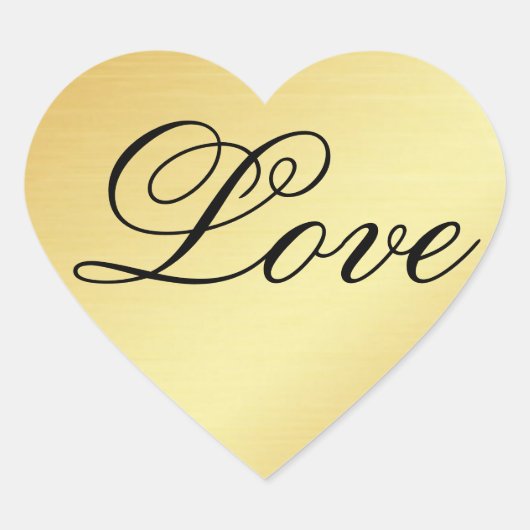 Gouden Hart Sticker met Liefde in Fancy Tekst (Voorkant)
