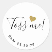 Gouden Hart Toss Me Bruiloft Confetti Favor Ronde Sticker (Voorkant)