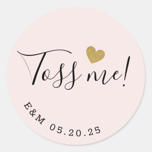 Gouden Hart Toss Me Bruiloft Confetti Favor Ronde Sticker (Voorkant)