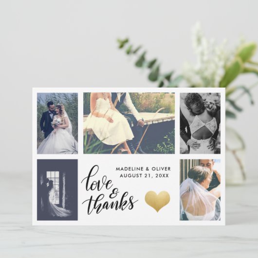 Gouden Hart | Trouwfoto | Liefde & Dank Script Bedankkaart (Staand voorkant)