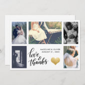 Gouden Hart | Trouwfoto | Liefde & Dank Script Bedankkaart (Voorkant / Achterkant)