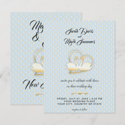 Gouden Hart Zwanen, Zachte Liefde Bruiloft Kaart (Voorkant / Achterkant)