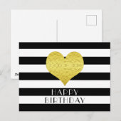 Gouden Hart Zwart Witte Strepen Gefeliciteerd Briefkaart (Voorkant / Achterkant)