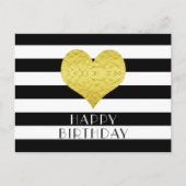 Gouden Hart Zwart Witte Strepen Gelukkig Verjaarda Briefkaart (Voorkant)