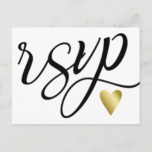 Gouden Hart & Zwarte Kalligrafie RSVP Uitnodiging Briefkaart