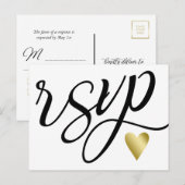 Gouden Hart & Zwarte Kalligrafie RSVP Uitnodiging Briefkaart (Voorkant / Achterkant)