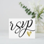 Gouden Hart & Zwarte Kalligrafie RSVP Uitnodiging Briefkaart (Staand voorkant)
