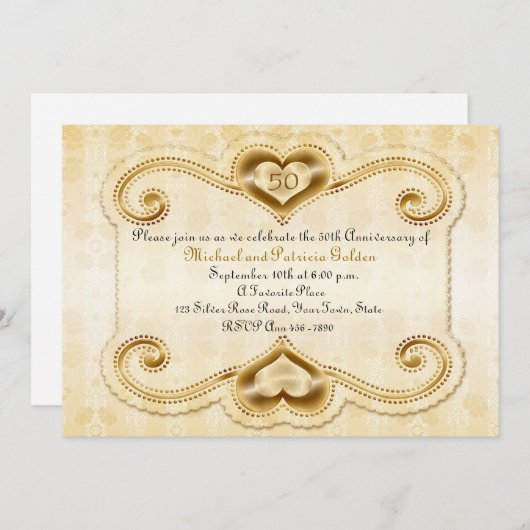 Gouden Harten 50ste verjaardag Kaart (Voorkant / Achterkant)