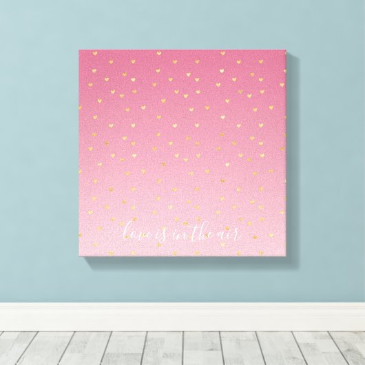 Gouden Harten Blush Pink Ombre Liefde is in de luc Canvas Afdruk (Insitu (Houten vloer))