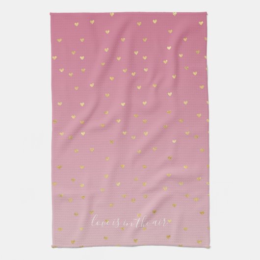 Gouden Harten Blush Pink Ombre Liefde is in de luc Theedoek (Verticaal)