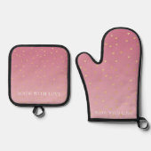 Gouden harten Blush Pink Ombre Ovenwant & Pannenlap Set (Voorkant)