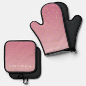 Gouden harten Blush Pink Ombre Ovenwant & Pannenlap Set (Voorkant / Achterkant)