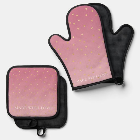 Gouden harten Blush Pink Ombre Ovenwant & Pannenlap Set (Voorkant / Achterkant)