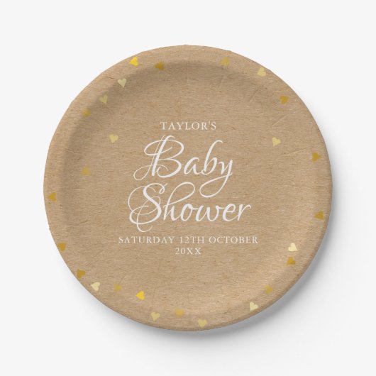 Gouden harten Confetti Baby shower / Sprinkle rust Papieren Bordje (Voorkant)