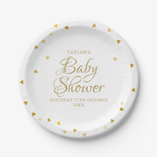 Gouden Harten Confetti Baby Shower / Strooisel Papieren Bordje