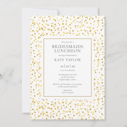 Gouden Harten Confetti Bruidsmeisjes Lunch Kaart (Voorkant)