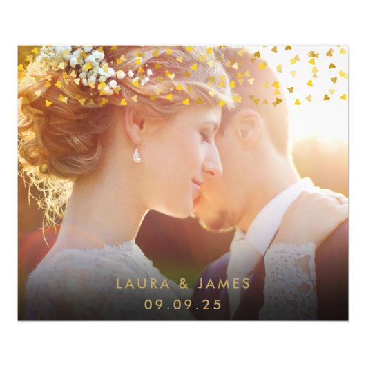 Gouden harten Confetti bruiloft foto aandenken Foto Afdruk (Voorkant)