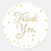 Gouden Harten Confetti Elegant Script Bedankt Ronde Sticker (Voorkant)