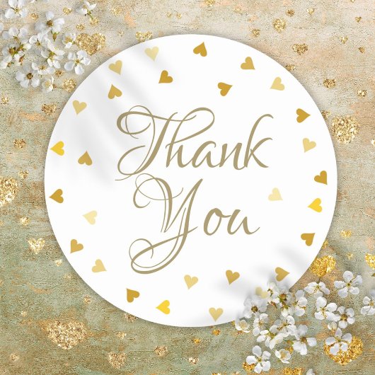 Gouden Harten Confetti Elegant Script Bedankt Ronde Sticker