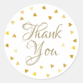 Gouden Harten Confetti Elegant Script Bedankt Ronde Sticker (Voorkant)