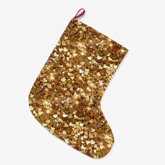 Gouden Harten Confetti Grote Kerstsok (Voorkant (Hangend))