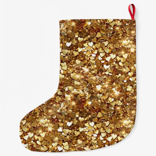 Gouden Harten Confetti Grote Kerstsok (Achterkant)