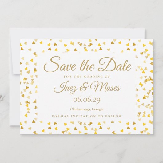 Gouden Harten Confetti Save the Date (Voorkant)
