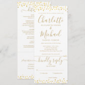 Gouden Harten Confetti Script All-in-One Trouwset Kaart (Voorkant / Achterkant)
