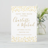 Gouden Harten Confetti Script Foto Huwelijk Save The Date (Staand voorkant)