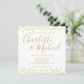 Gouden Harten Confetti Script Trouwvierkant Kaart (Staand voorkant)