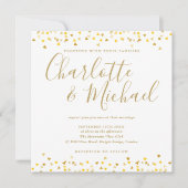 Gouden Harten Confetti Script Trouwvierkant Kaart (Voorkant)