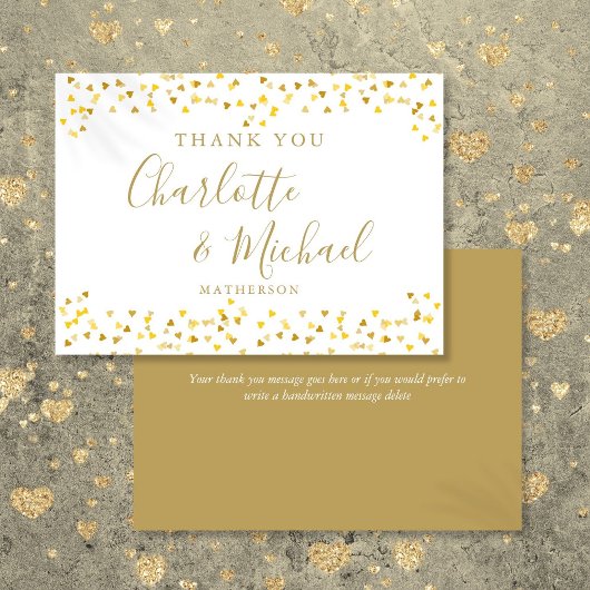 Gouden Harten Confetti Signature Script Trouwen Bedankkaart