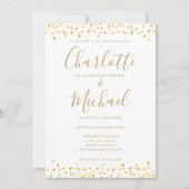 Gouden Harten Confetti Signature Script Trouwen Kaart (Voorkant)