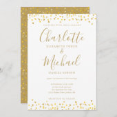 Gouden Harten Confetti Signature Script Trouwkaart Kaart (Voorkant / Achterkant)
