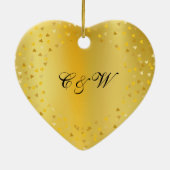 Gouden Harten Confetti Trouw Aangepaste Monogram Keramisch Ornament (Achterkant)