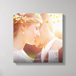 Gouden Harten Confetti Trouwfoto Canvas Afdruk