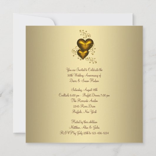 Gouden Harten Elegant Goud 50ste Huwelijksjubileum Kaart (Achterkant)