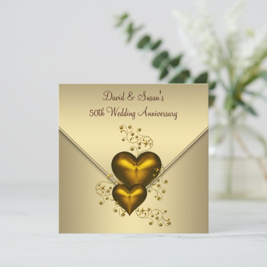 Gouden Harten Elegant Goud 50ste Huwelijksverjaard Kaart (Staand voorkant)