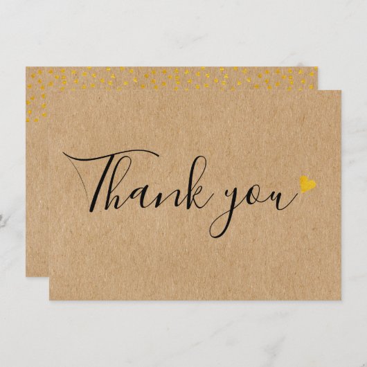 Gouden harten Elegant Schrift Rustiek Kraft Bedankkaart (Voorkant / Achterkant)
