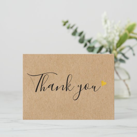 Gouden harten Elegant Schrift Rustiek Kraft Bedankkaart (Staand voorkant)