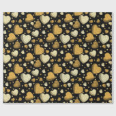 Gouden Harten, Elegant Zwart, Luxe Viering Cadeaupapier (Vlak)