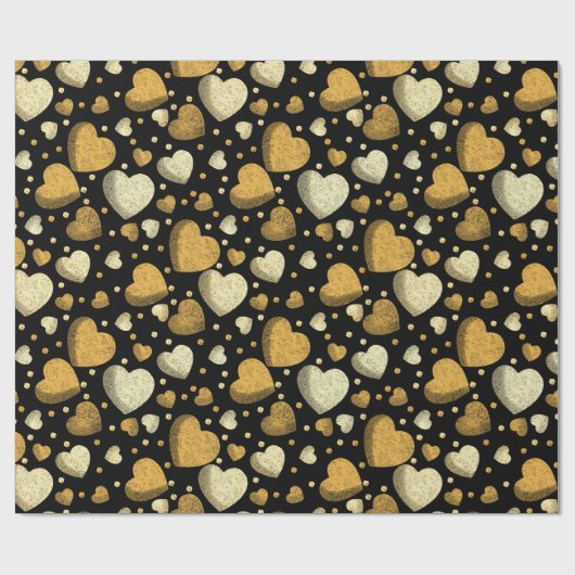 Gouden Harten, Elegant Zwart, Luxe Viering Cadeaupapier (Vlak)