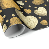 Gouden Harten, Elegant Zwart, Luxe Viering Cadeaupapier (Rol Hoek)