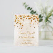 Gouden harten en sneeuwvlokken bewaren de datum aankondigingskaart (Staand voorkant)