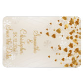 Gouden harten en sneeuwvlokken bruiloft Save the D Magneet (Horizontaal)