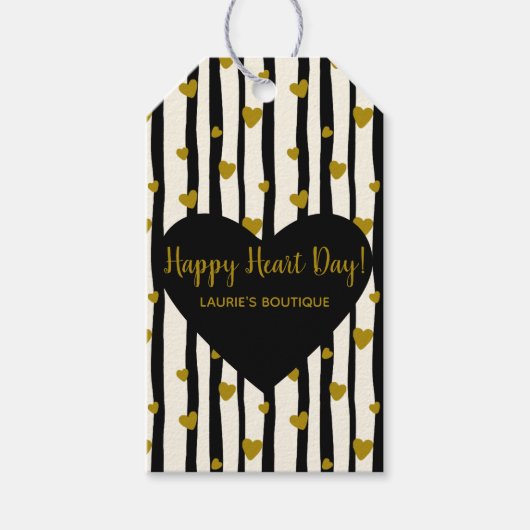Gouden harten en zwarte strepen cadeaulabel (Voorkant)