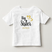 Gouden harten grote zus naam monogram kinder shirts (Voorkant)