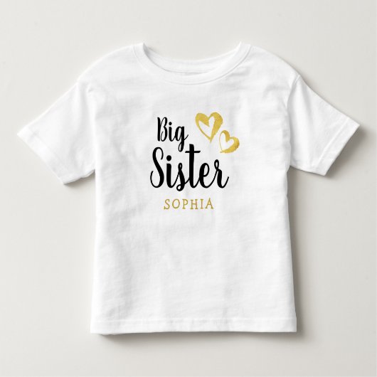 Gouden harten grote zus naam monogram kinder shirts (Voorkant)