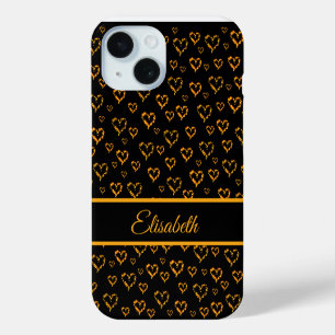 gouden harten + hoes, gekleurd, patroon iPhone 15 case