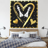 Gouden harten Koning en Koningin Schaakstukken op  Canvas Afdruk (Insitu (Slaapkamer))